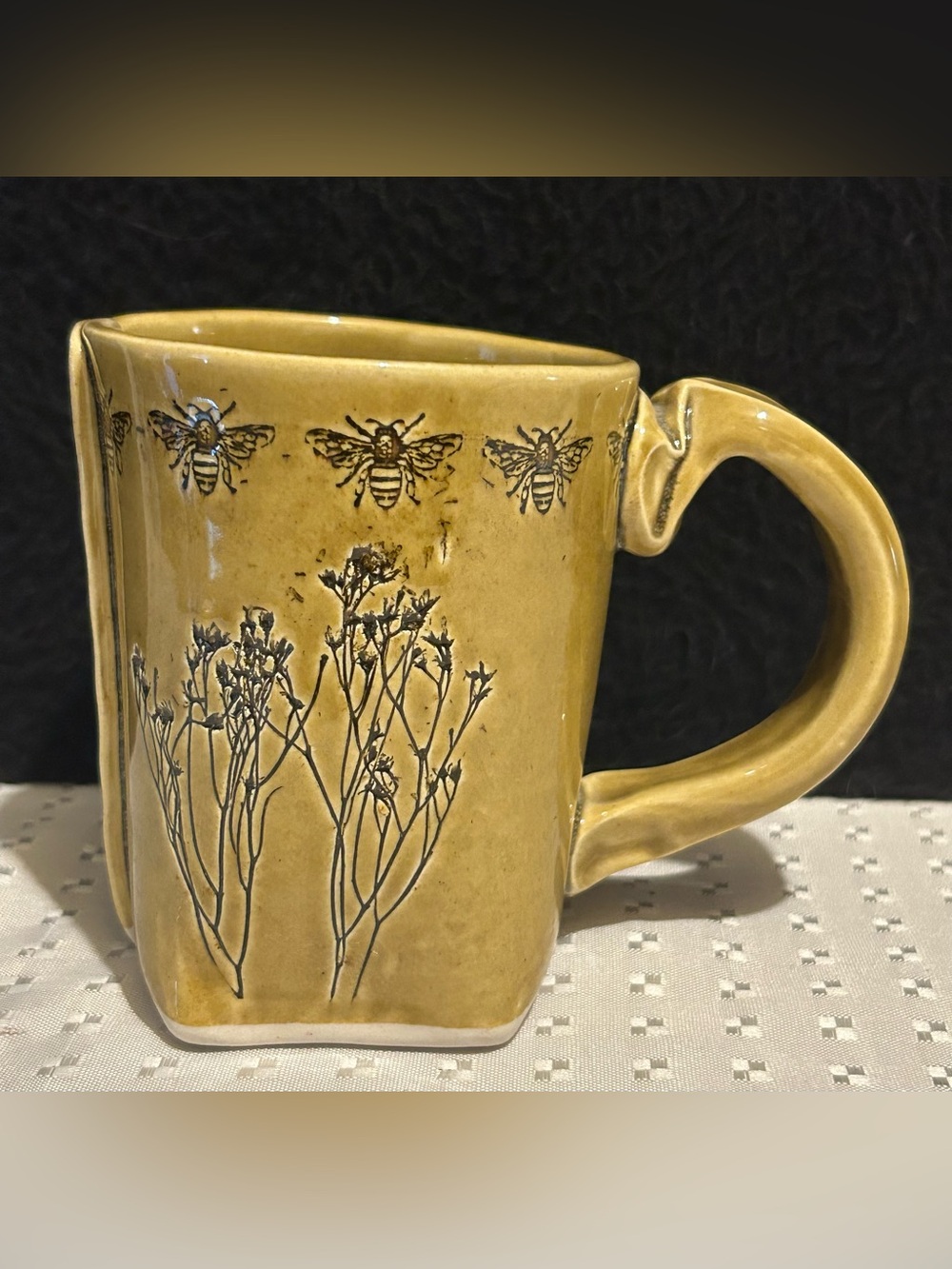 Slab-Built Stoneware Mug Honeybee Glee Artist signed